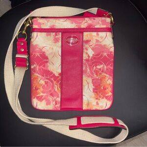 Coach Pink Abstract Floral OP Lurex Crossbody Swing Bag Swingpack Purse